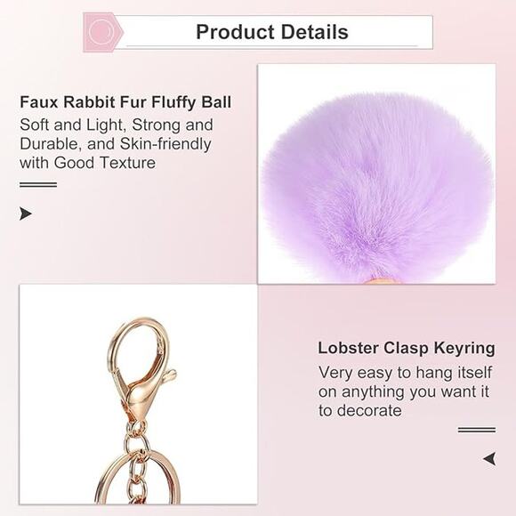 Fluffy Faux Fur Pom Pom Handbag Charm Keychain - Picture 4 of 7